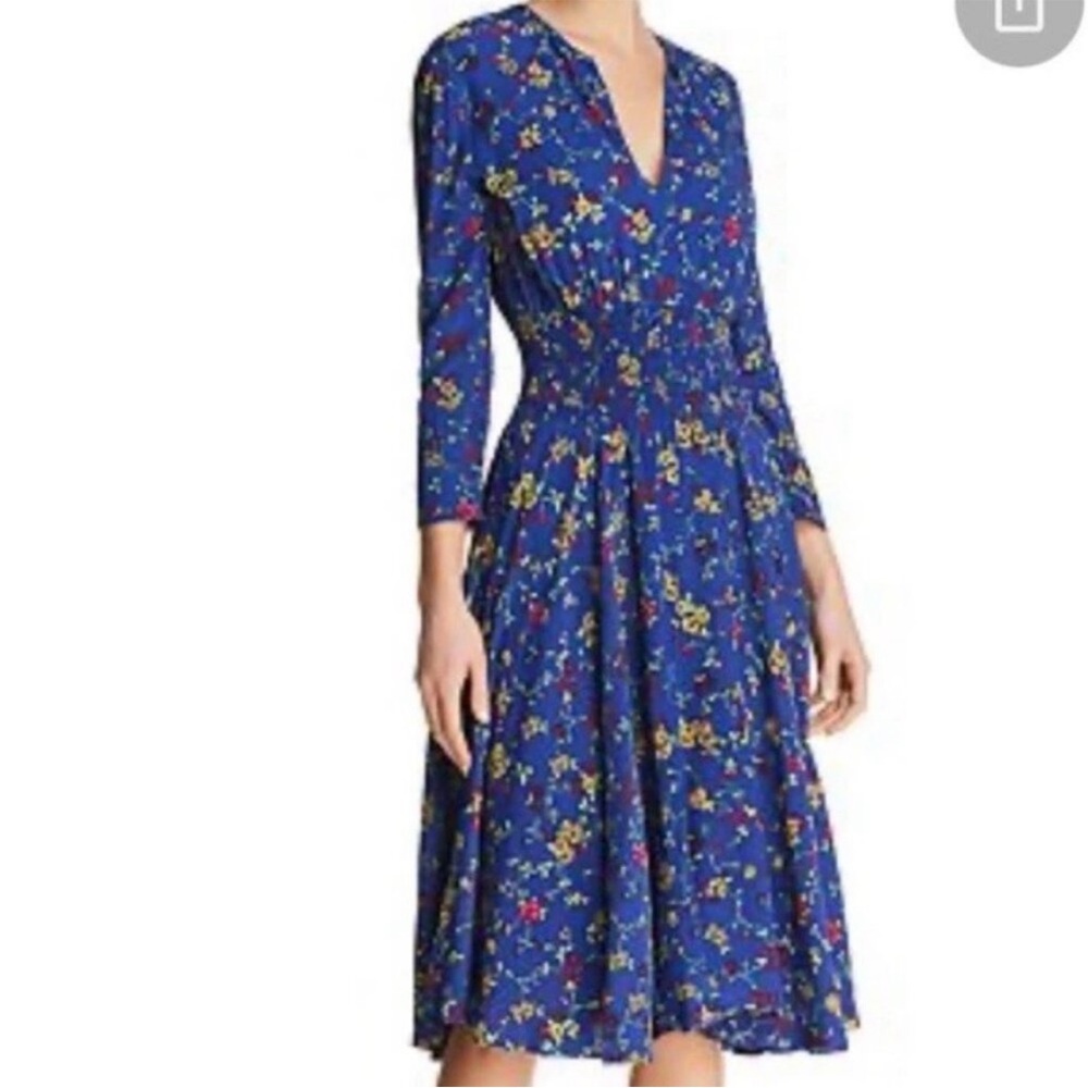 Maje Rayelle Floral Long Sleeve Crepe Viscose Fit & Flare Midi Dress Size 3 US L
